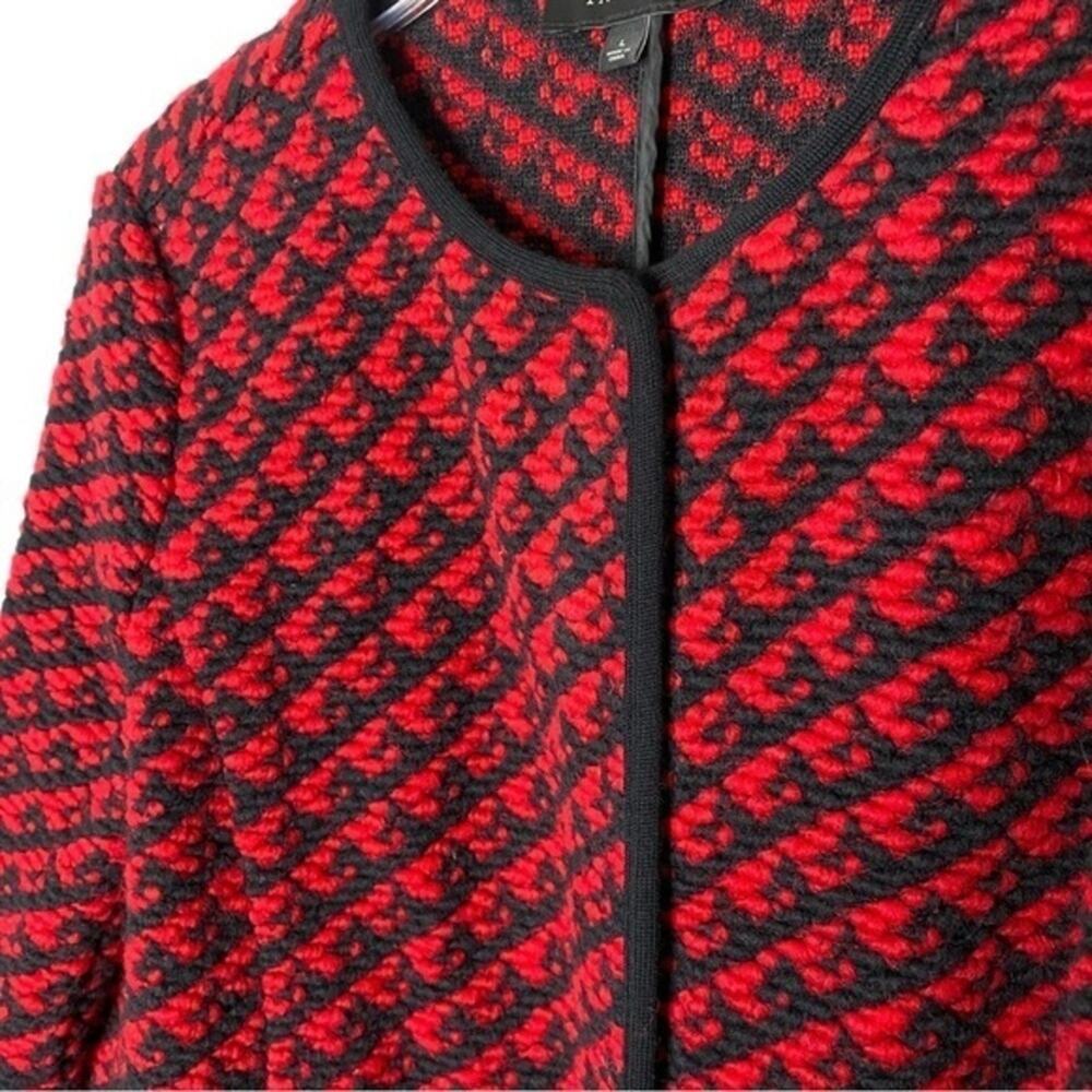 Talbots Red & Black Wool Blend Textured Snap Front Cardigan Size Large - Picture 2 of 6